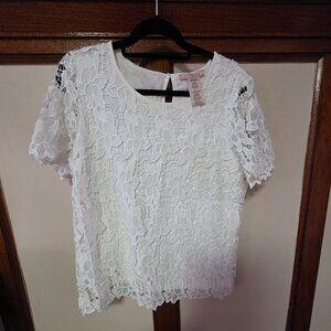 Women - Philosophy Short Sleeve White Blouse With Embroidered Lace